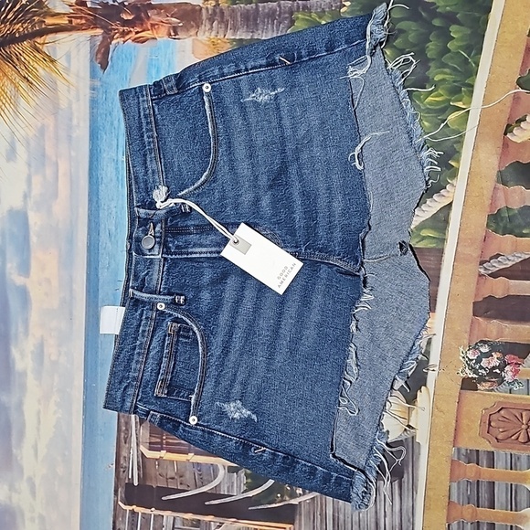 Good American Distressed Raw Hem Mini Skirt‎ Size 0/25 NWT - Picture 1 of 5
